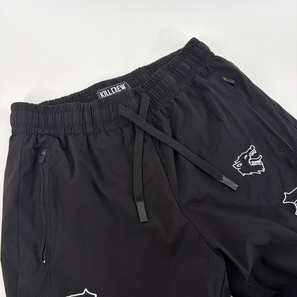 Kill Crew Black Gothic Logo Joggers Athletic Track Pants Mens XS Nylon Wolf Logo